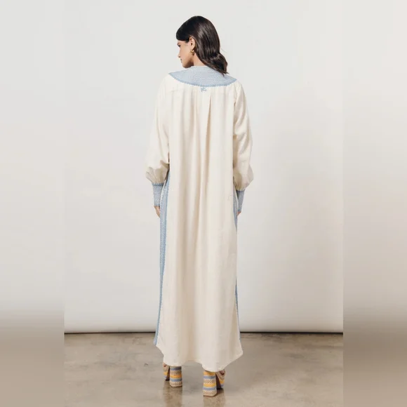 Mi Golondrina Beatriz Azul De Noel Caftan Maxi Dress Size Medium - Picture 3 of 12